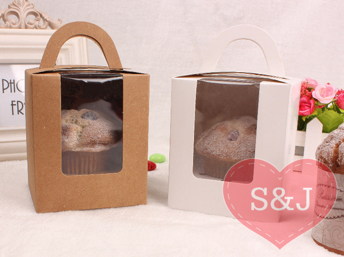 1/2/4/6 Holders Cupcake Box - White/Brown - Pack of 10
