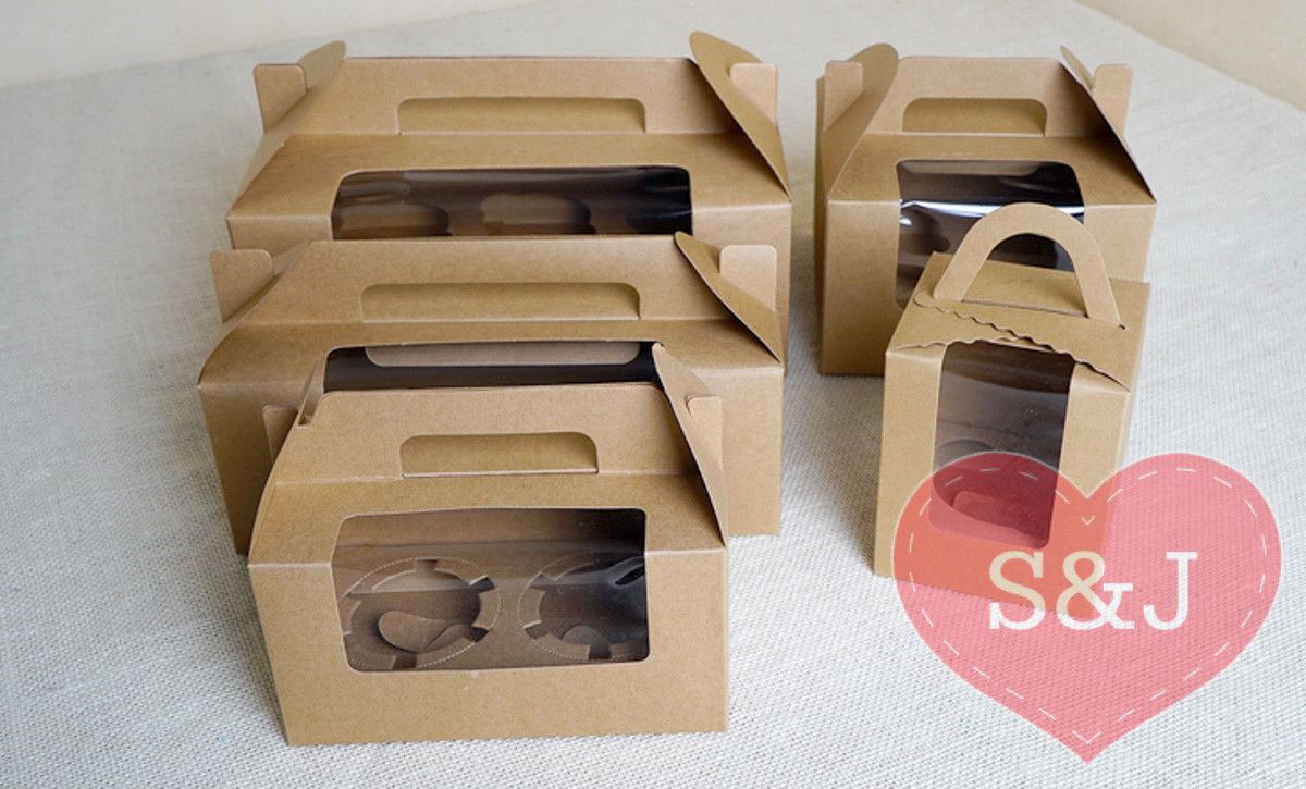 1/2/4/6 Holders Cupcake Box - White/Brown - Pack of 10