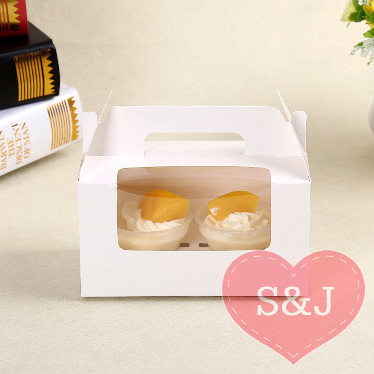 1/2/4/6 Holders Cupcake Box - White/Brown - Pack of 10