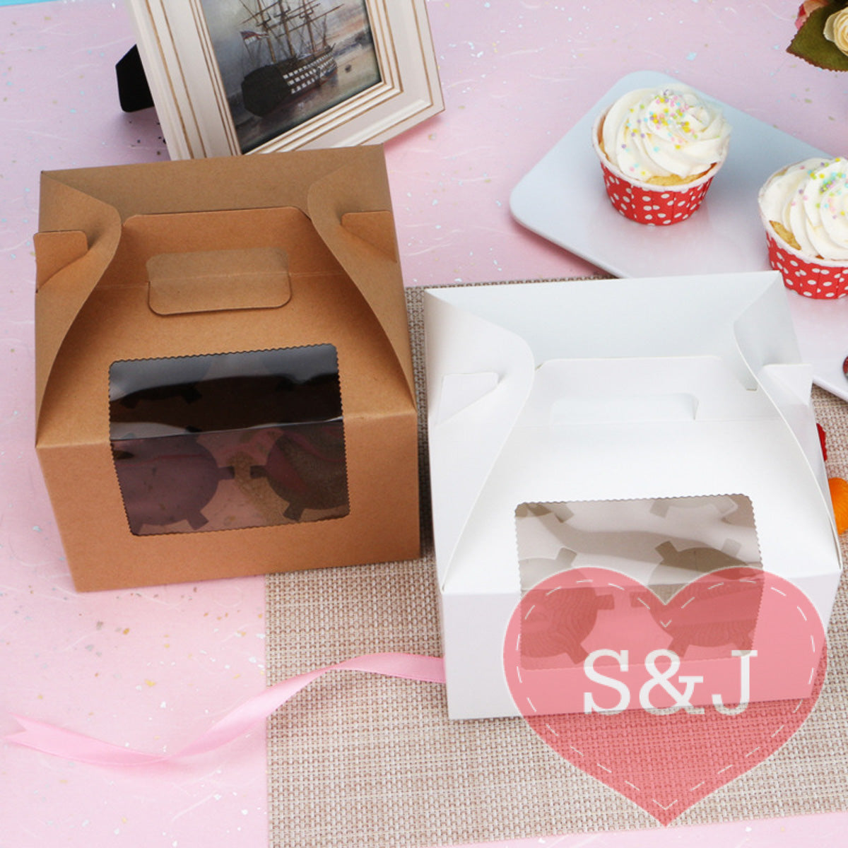 1/2/4/6 Holders Cupcake Box - White/Brown - Pack of 10