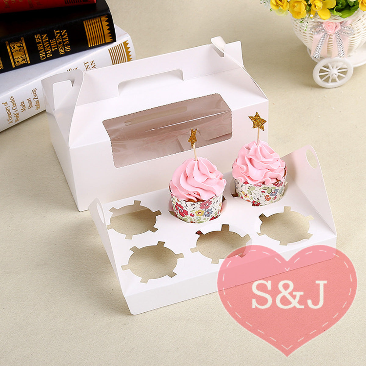 1/2/4/6 Holders Cupcake Box - White/Brown - Pack of 10