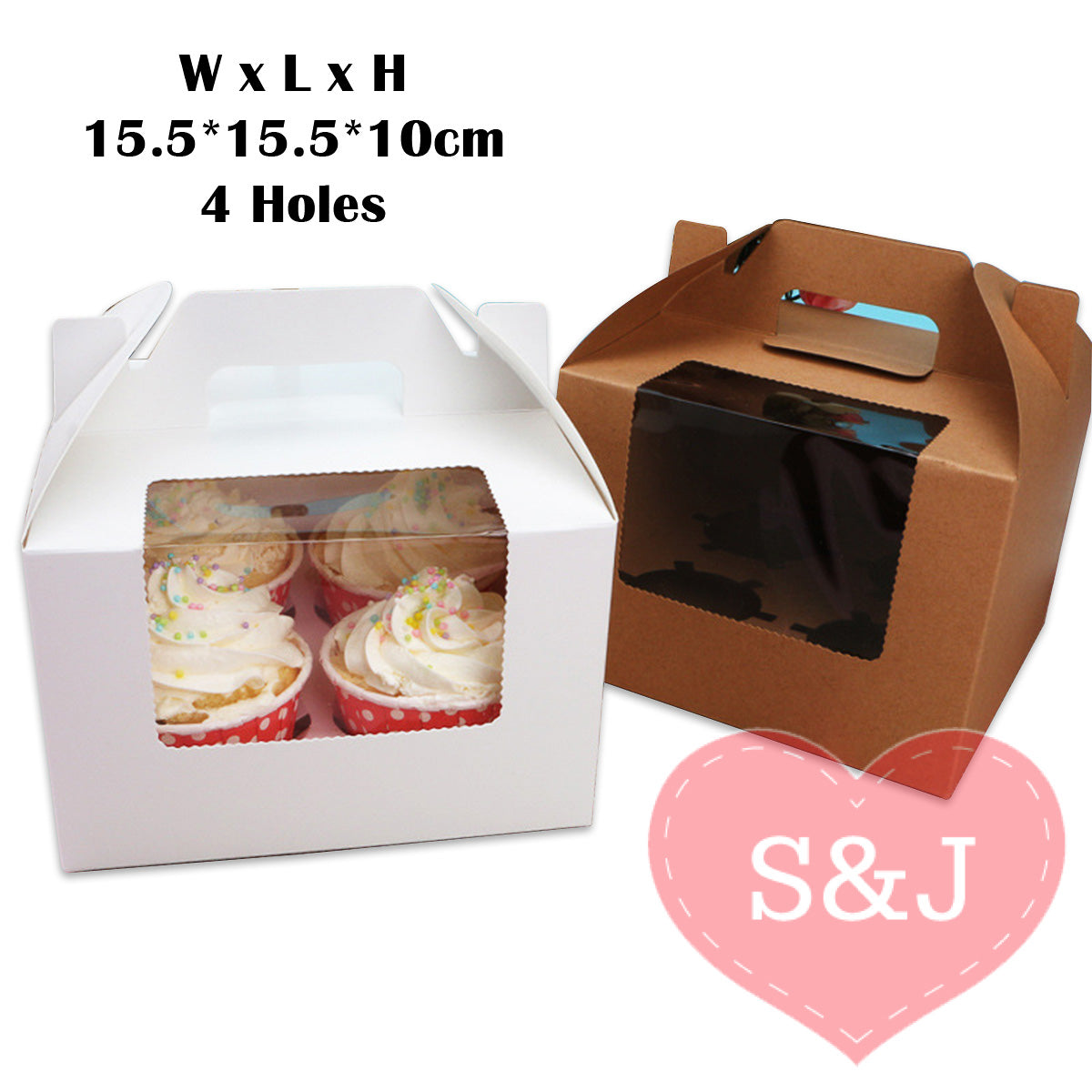 1/2/4/6 Holders Cupcake Box - White/Brown - Pack of 10
