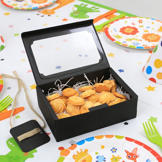 Cookie box - 22x15x7cm - White/Black/Kraft - Set of 12